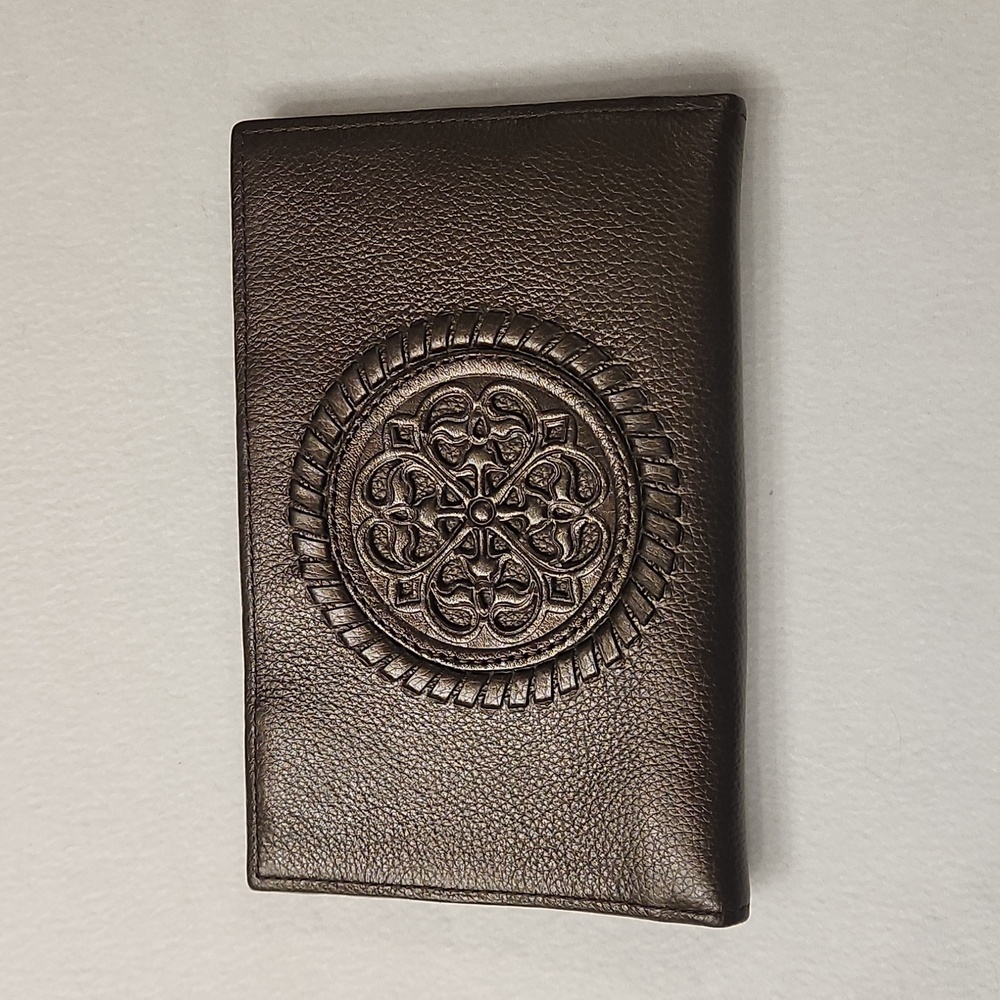 Brighton Embossed Medallion Leather Wallet in Dark Brown